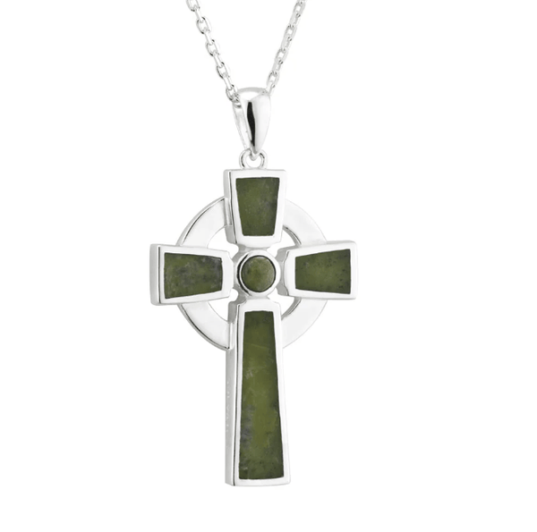 Sterling Silver and Connemara Marble Small Celtic Cross - The Celtic Gift Store - Necklaces