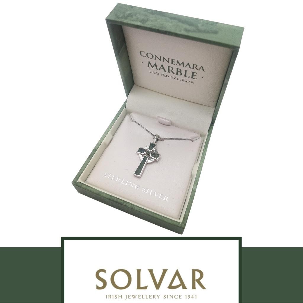 Sterling Silver and Connemara Marble Small Celtic Cross
