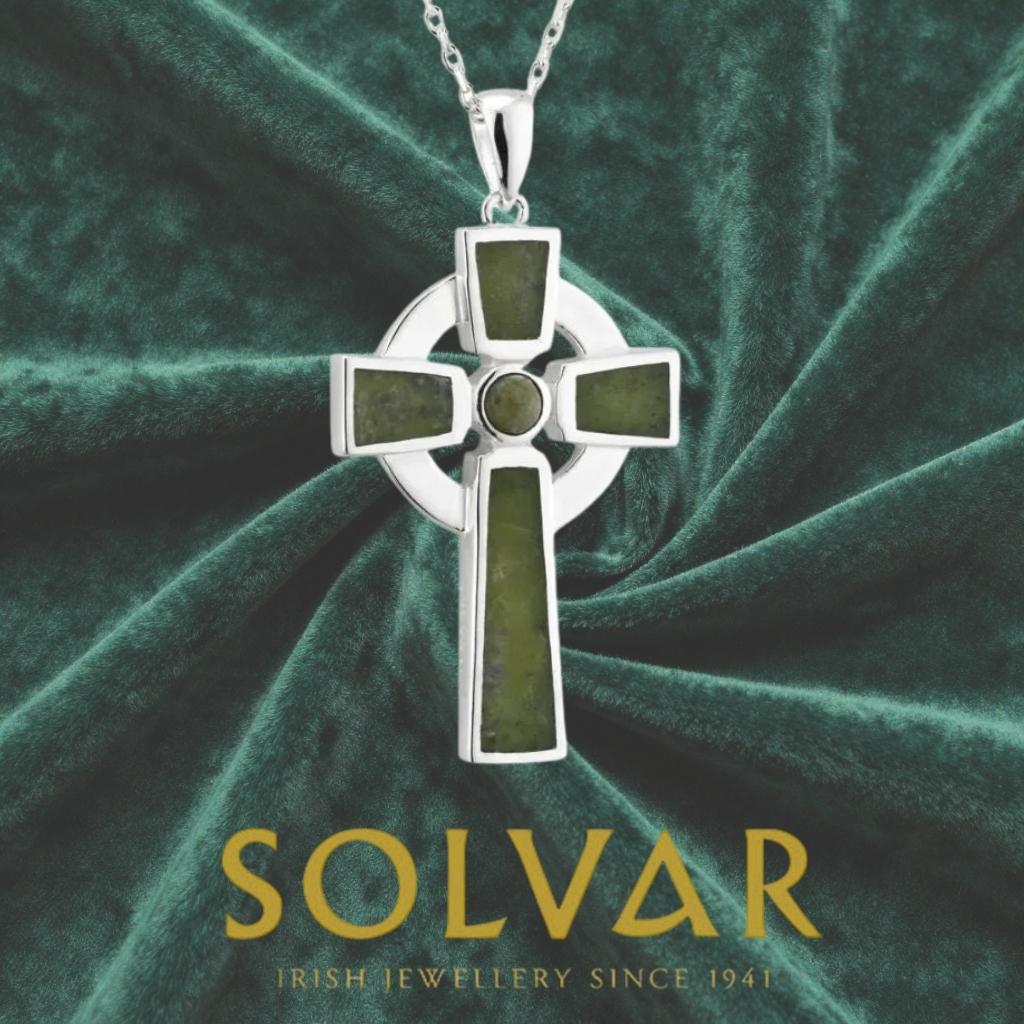 Sterling Silver and Connemara Marble Small Celtic Cross