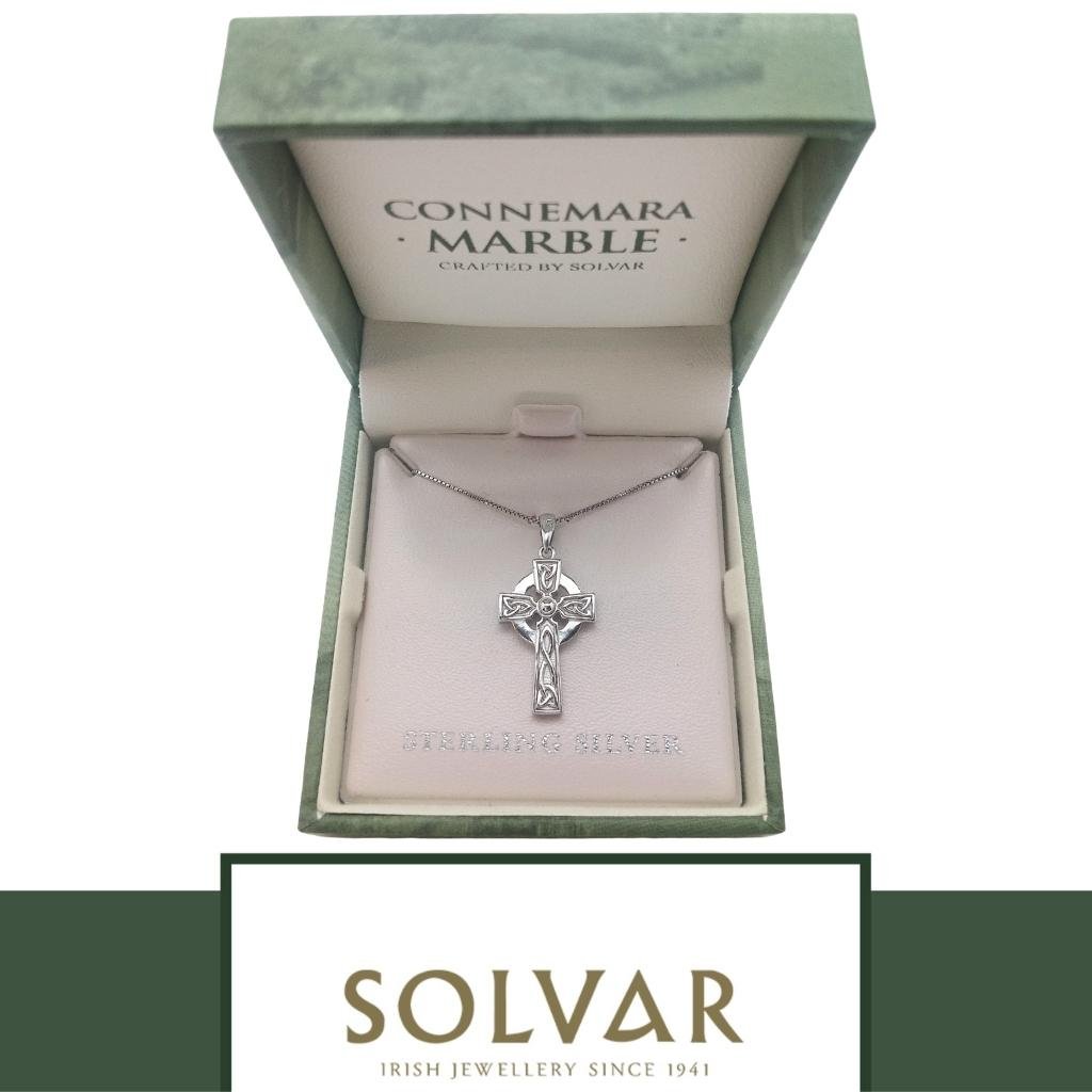 Sterling Silver and Connemara Marble Small Celtic Cross