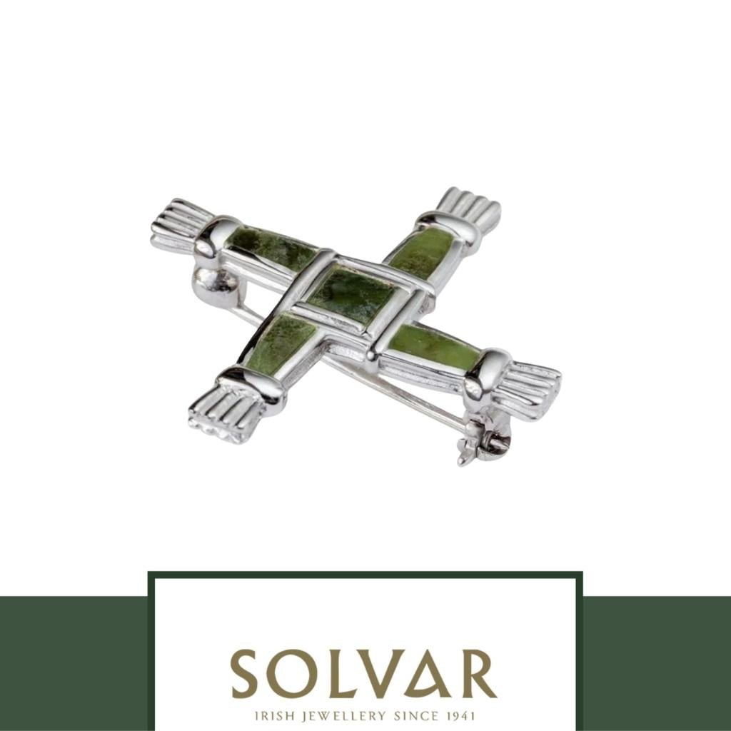 Sterling Silver and Connemara Marble St. Brigid's Cross Brooch
