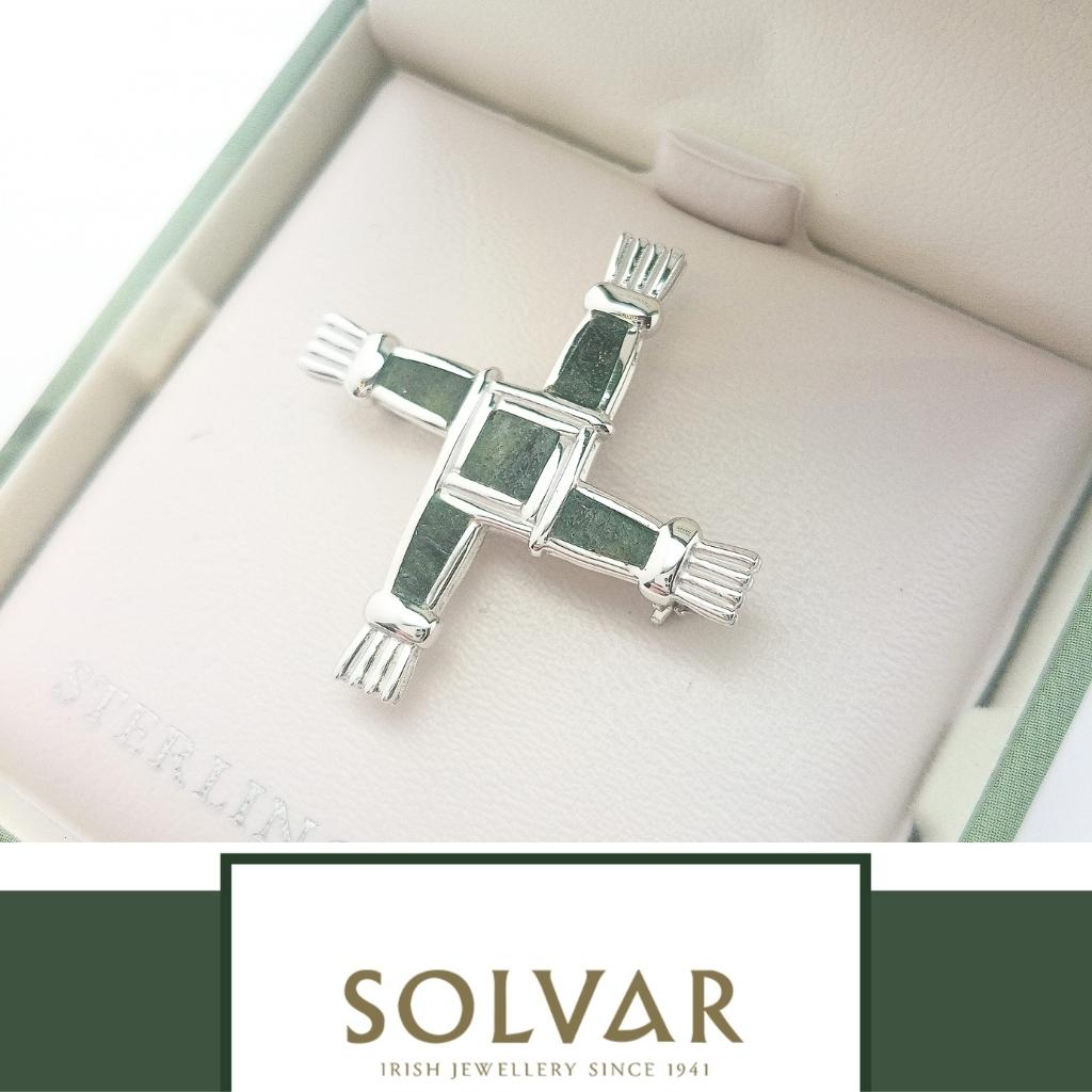 Sterling Silver and Connemara Marble St. Brigid's Cross Brooch