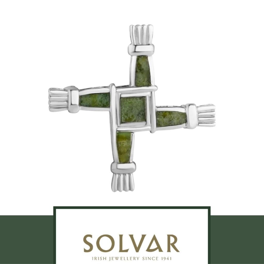 Sterling Silver and Connemara Marble St. Brigid's Cross Brooch