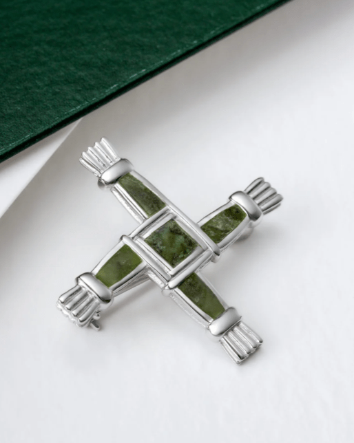 Sterling Silver and Connemara Marble St. Brigid's Cross Brooch - The Celtic Gift Store - Jewelry