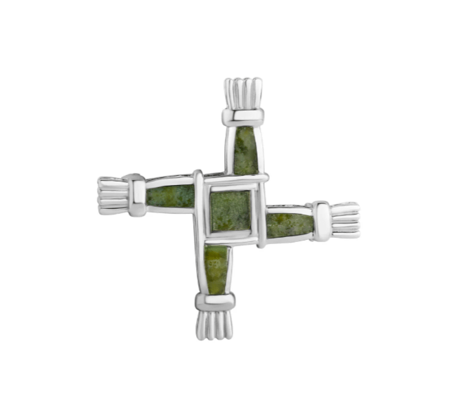 Sterling Silver and Connemara Marble St. Brigid's Cross Brooch - The Celtic Gift Store - Jewelry