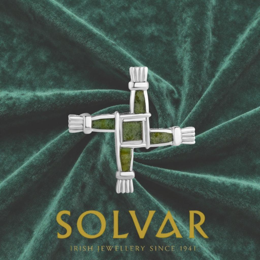 Sterling Silver and Connemara Marble St. Brigid's Cross Brooch