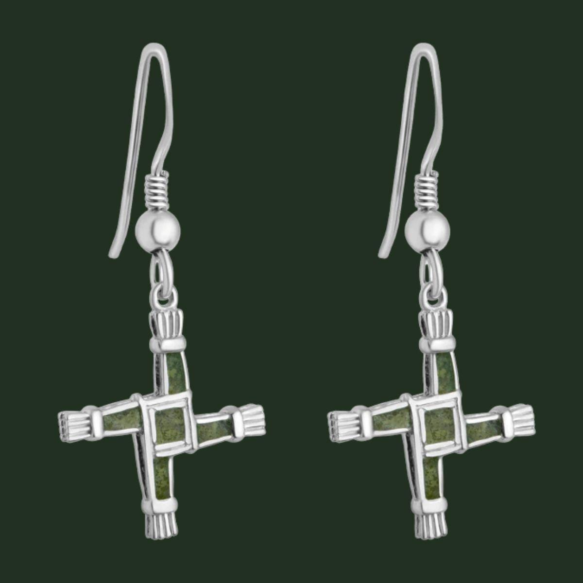 Sterling Silver and Connemara Marble St. Brigid's Cross Earrings