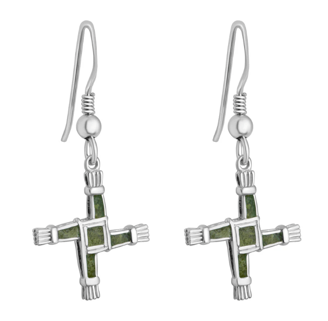 Sterling Silver and Connemara Marble St. Brigid's Cross Earrings - The Celtic Gift Store - Jewelry