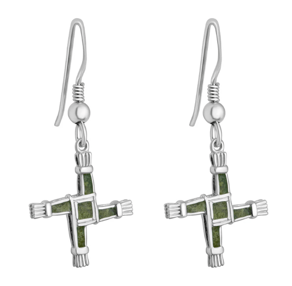 Sterling Silver and Connemara Marble St. Brigid's Cross Earrings - The Celtic Gift Store - Jewelry