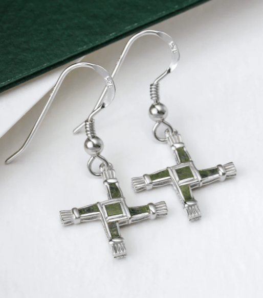 Sterling Silver and Connemara Marble St. Brigid's Cross Earrings - The Celtic Gift Store - Jewelry