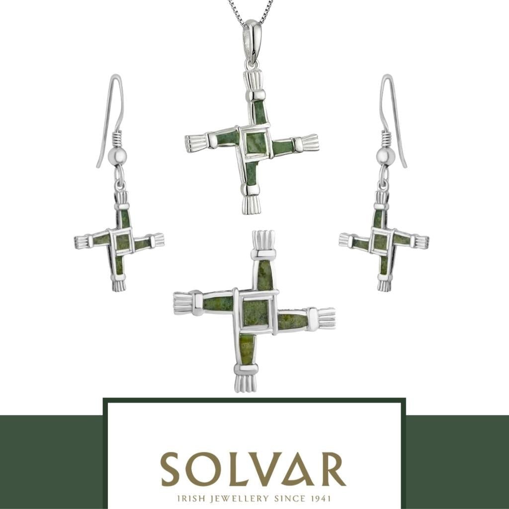 Sterling Silver and Connemara Marble St. Brigid's Cross Earrings