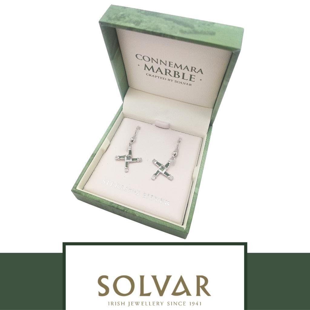 Sterling Silver and Connemara Marble St. Brigid's Cross Earrings