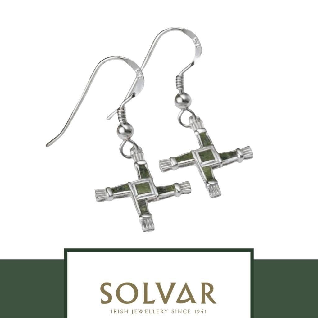 Sterling Silver and Connemara Marble St. Brigid's Cross Earrings