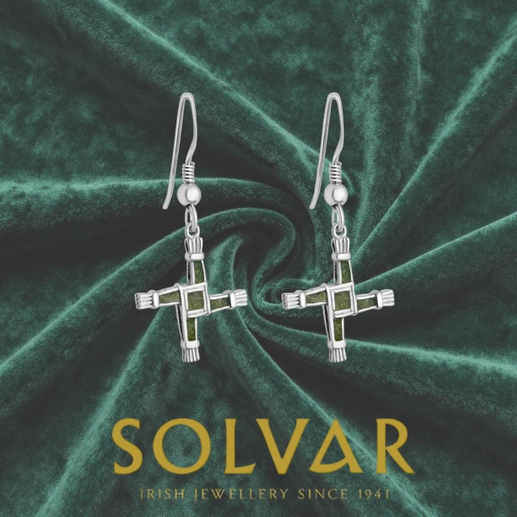 Sterling Silver and Connemara Marble St. Brigid's Cross Earrings