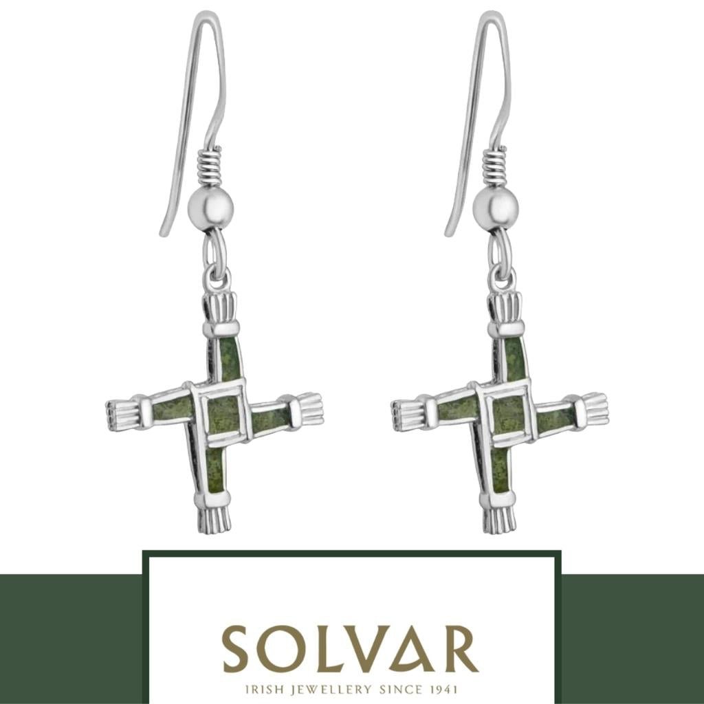 Sterling Silver and Connemara Marble St. Brigid's Cross Earrings