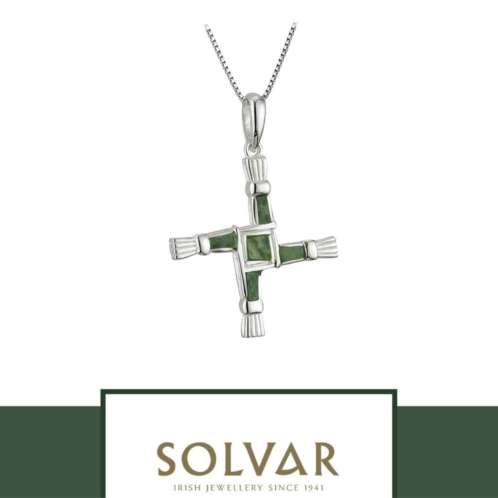 Sterling Silver and Connemara Marble St. Brigid's Cross Necklace