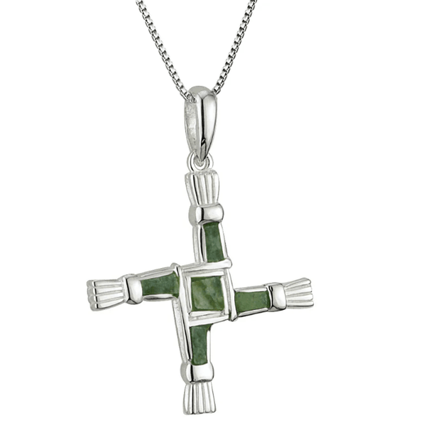 Sterling Silver and Connemara Marble St. Brigid's Cross Necklace - The Celtic Gift Store - Jewelry