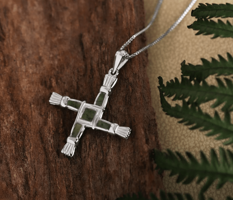 Sterling Silver and Connemara Marble St. Brigid's Cross Necklace - The Celtic Gift Store - Jewelry