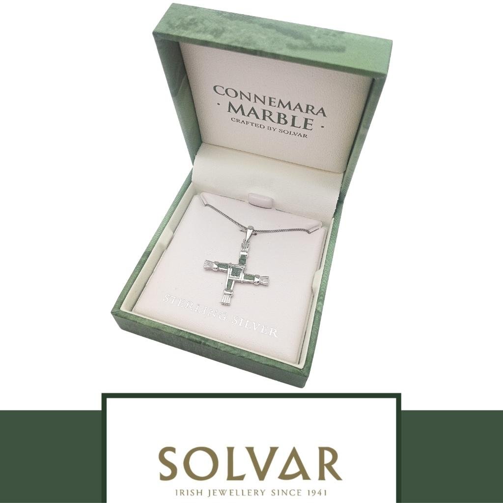 Sterling Silver and Connemara Marble St. Brigid's Cross Necklace