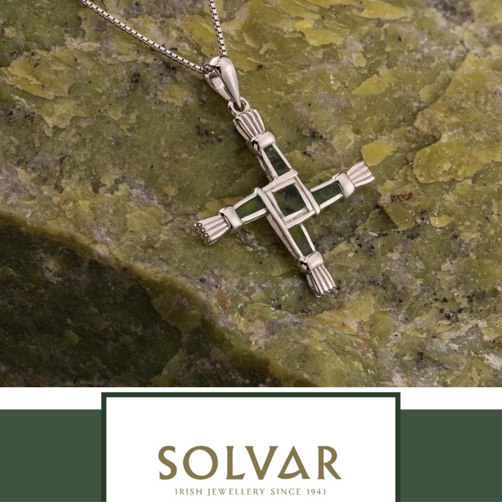 Sterling Silver and Connemara Marble St. Brigid's Cross Necklace