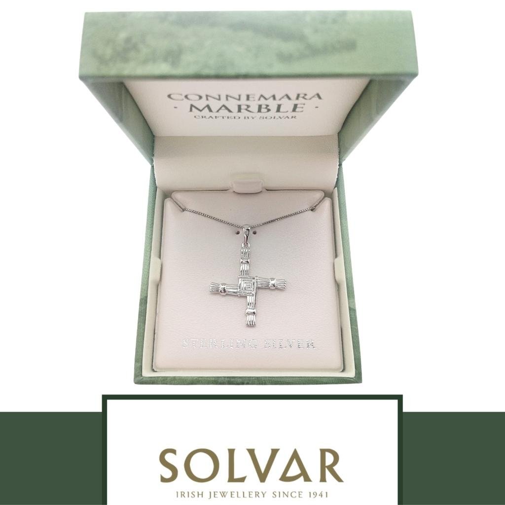Sterling Silver and Connemara Marble St. Brigid's Cross Necklace