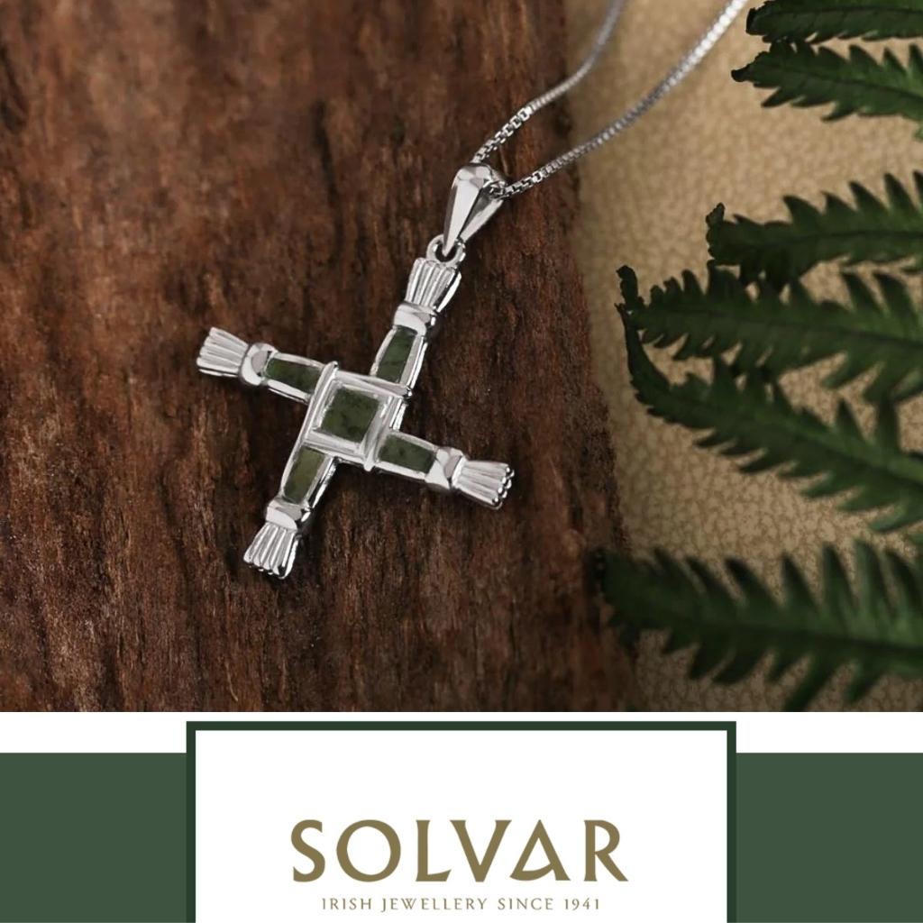 Sterling Silver and Connemara Marble St. Brigid's Cross Necklace