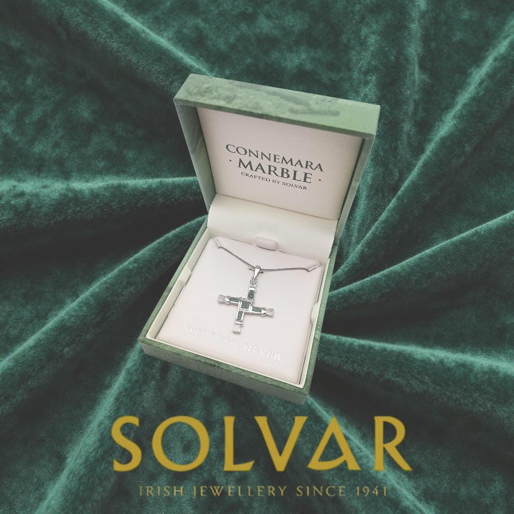 Sterling Silver and Connemara Marble St. Brigid's Cross Necklace