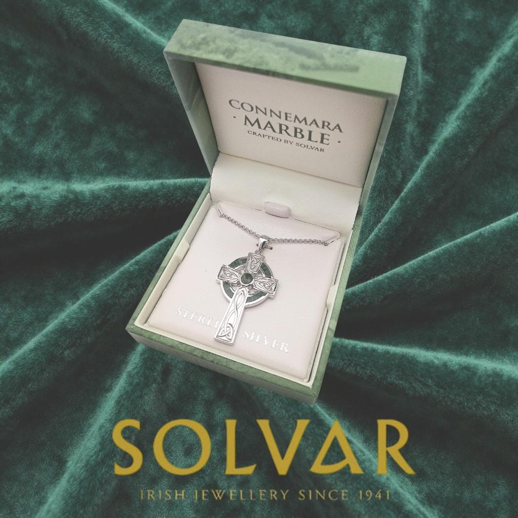 Sterling Silver and Connemara Marble Trinity Knot Celtic Cross- Large