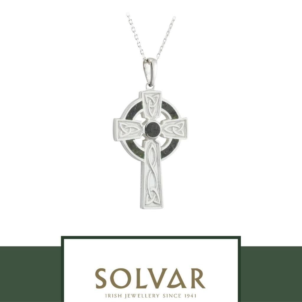 Sterling Silver and Connemara Marble Trinity Knot Celtic Cross- Small