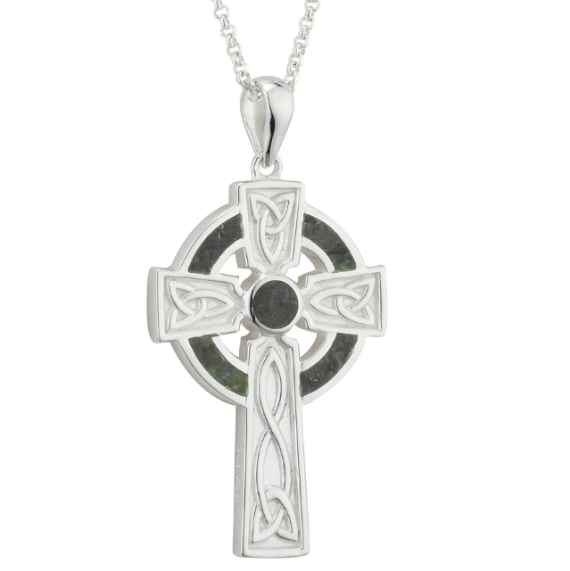 Sterling Silver and Connemara Marble Trinity Knot Celtic Cross - Small - The Celtic Gift Store - Necklaces
