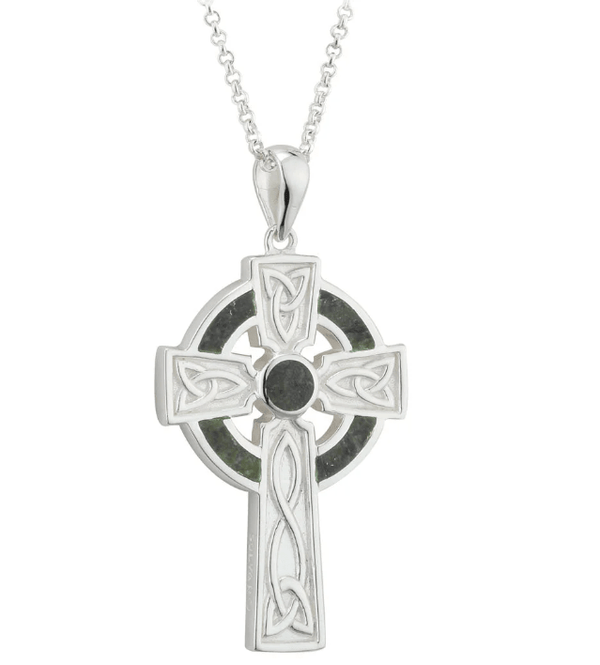 Sterling Silver and Connemara Marble Trinity Knot Celtic Cross - Small - The Celtic Gift Store - Necklaces