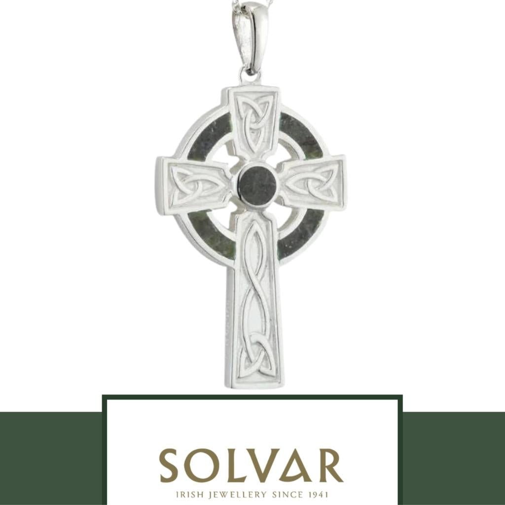 Sterling Silver and Connemara Marble Trinity Knot Celtic Cross- Small