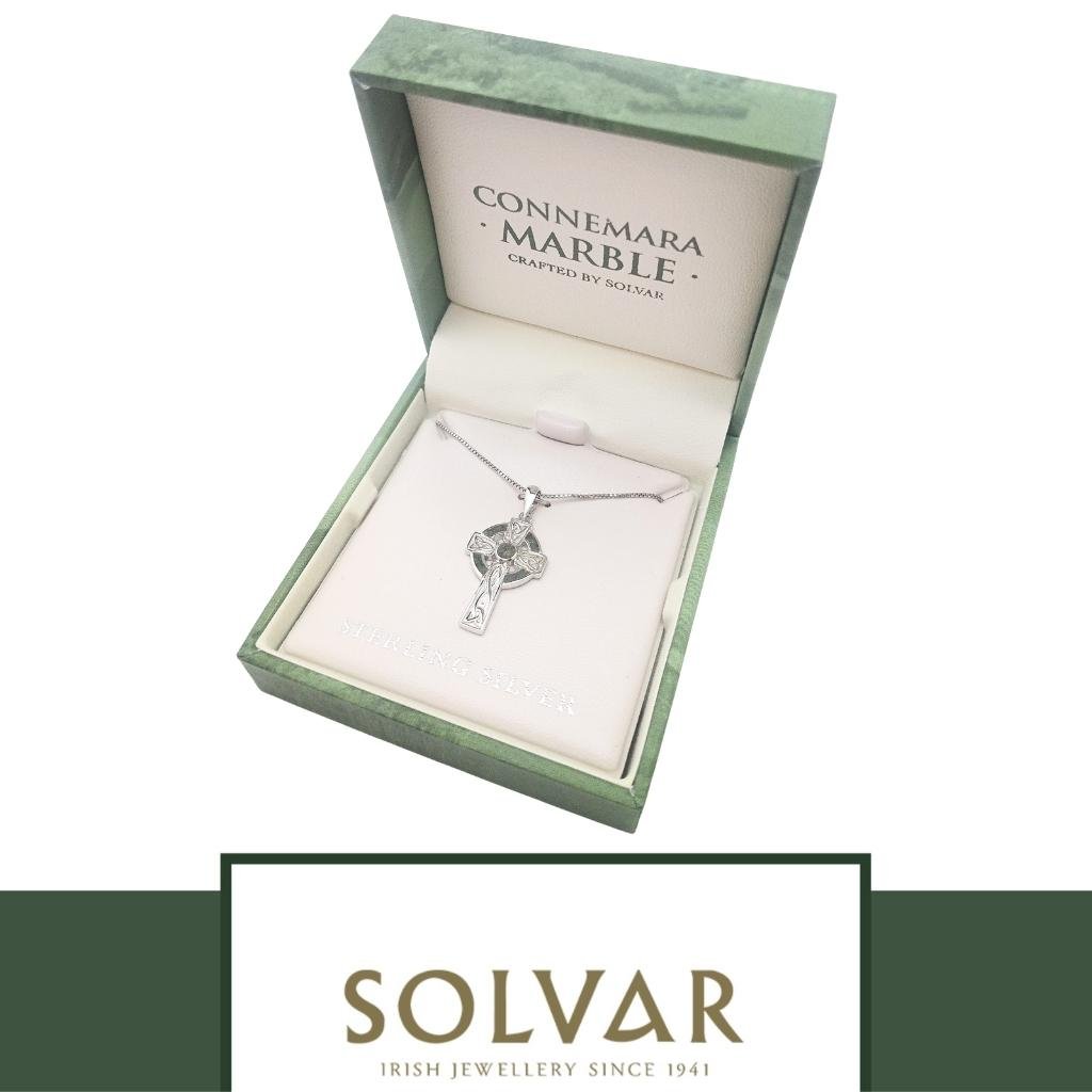 Sterling Silver and Connemara Marble Trinity Knot Celtic Cross- Small