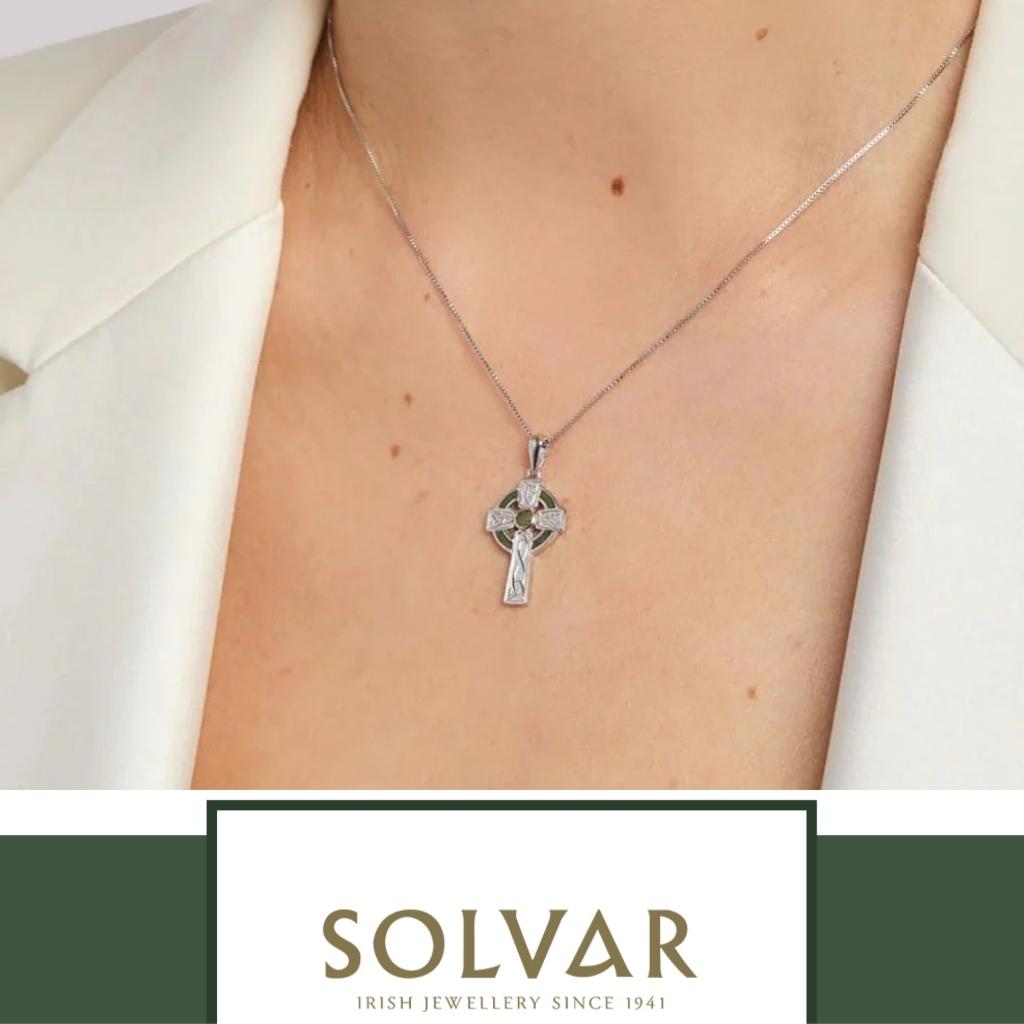 Sterling Silver and Connemara Marble Trinity Knot Celtic Cross- Small