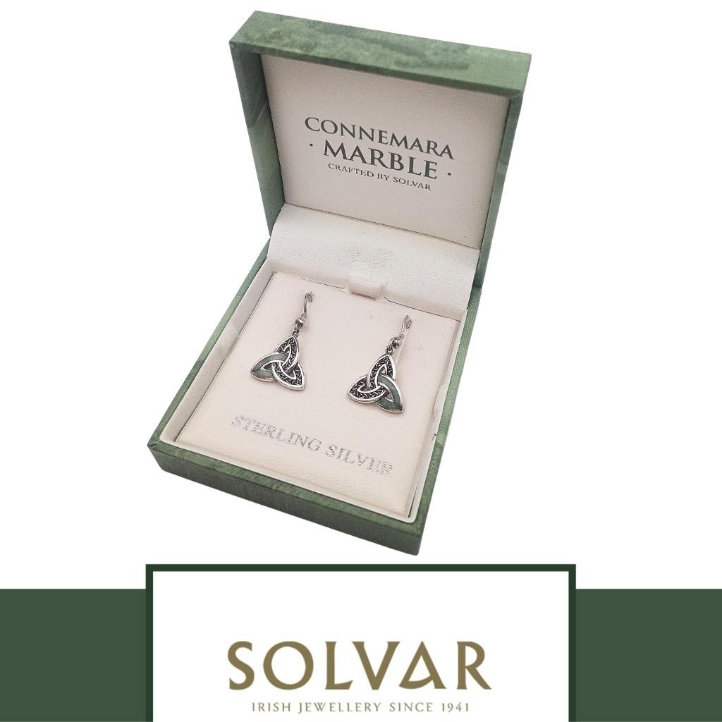 Sterling Silver and Connemara Marble Trinity Knot Drop Earrings