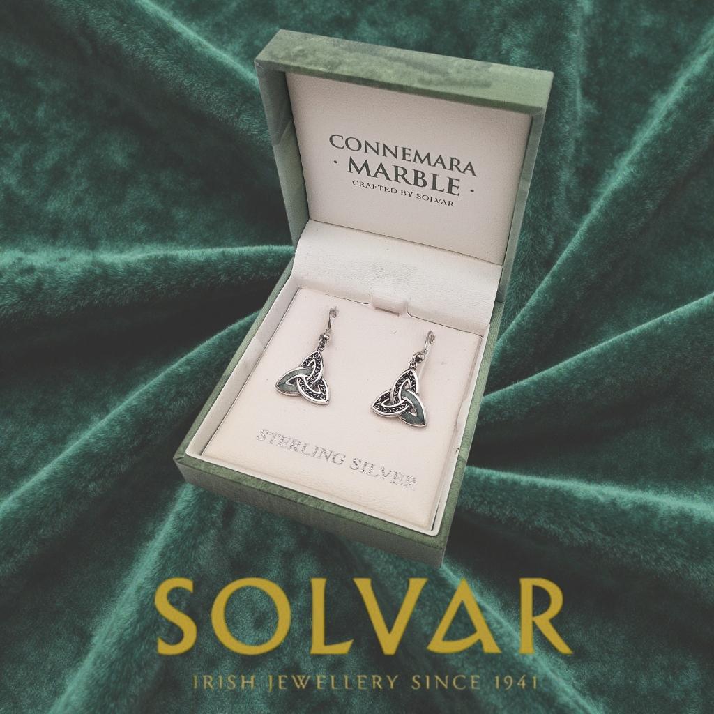 Sterling Silver and Connemara Marble Trinity Knot Drop Earrings