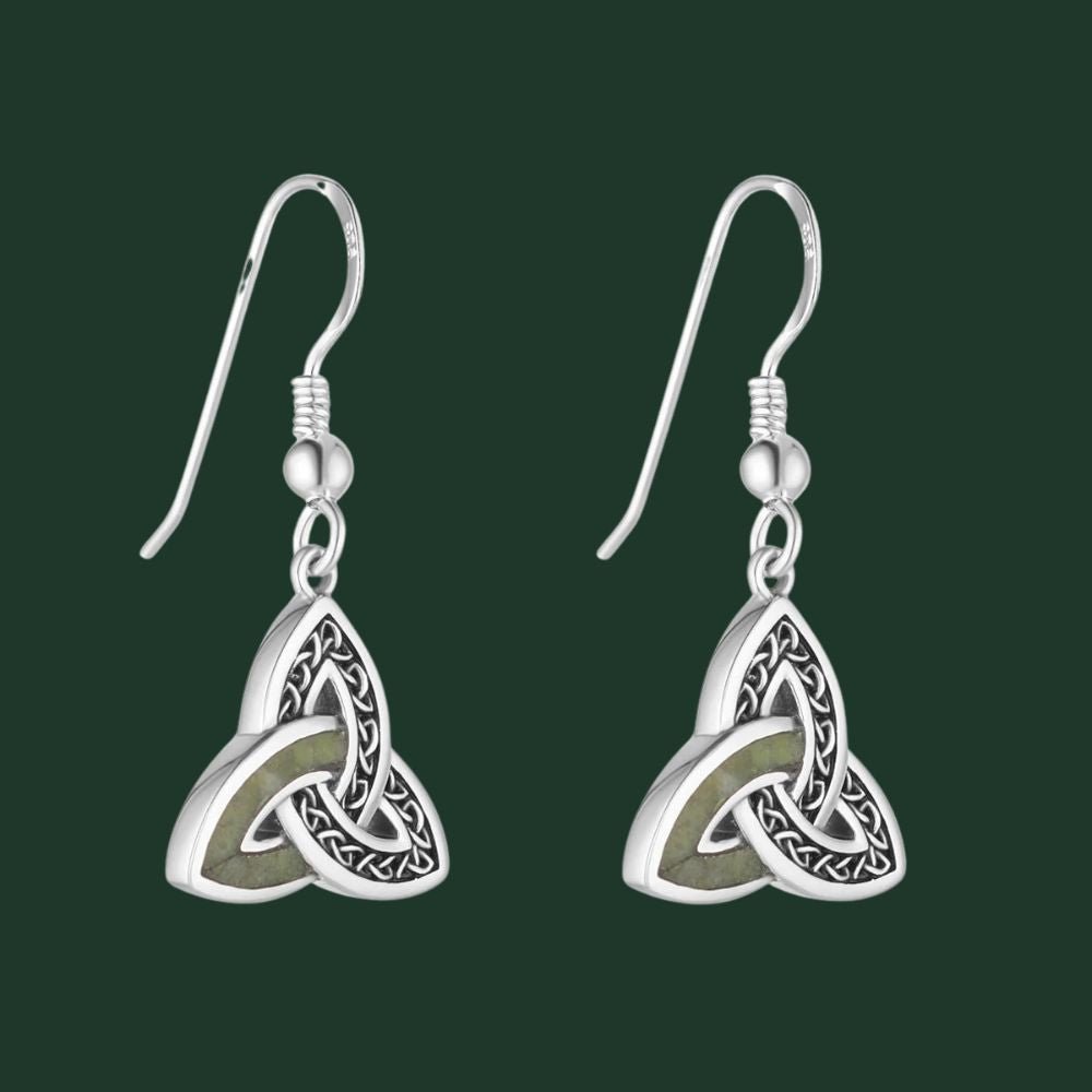 Sterling Silver and Connemara Marble Trinity Knot Drop Earrings