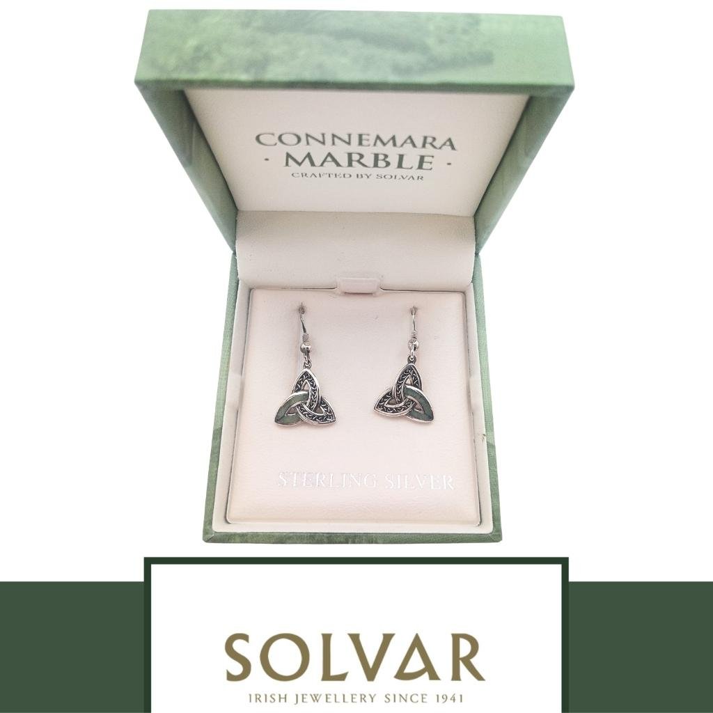 Sterling Silver and Connemara Marble Trinity Knot Drop Earrings