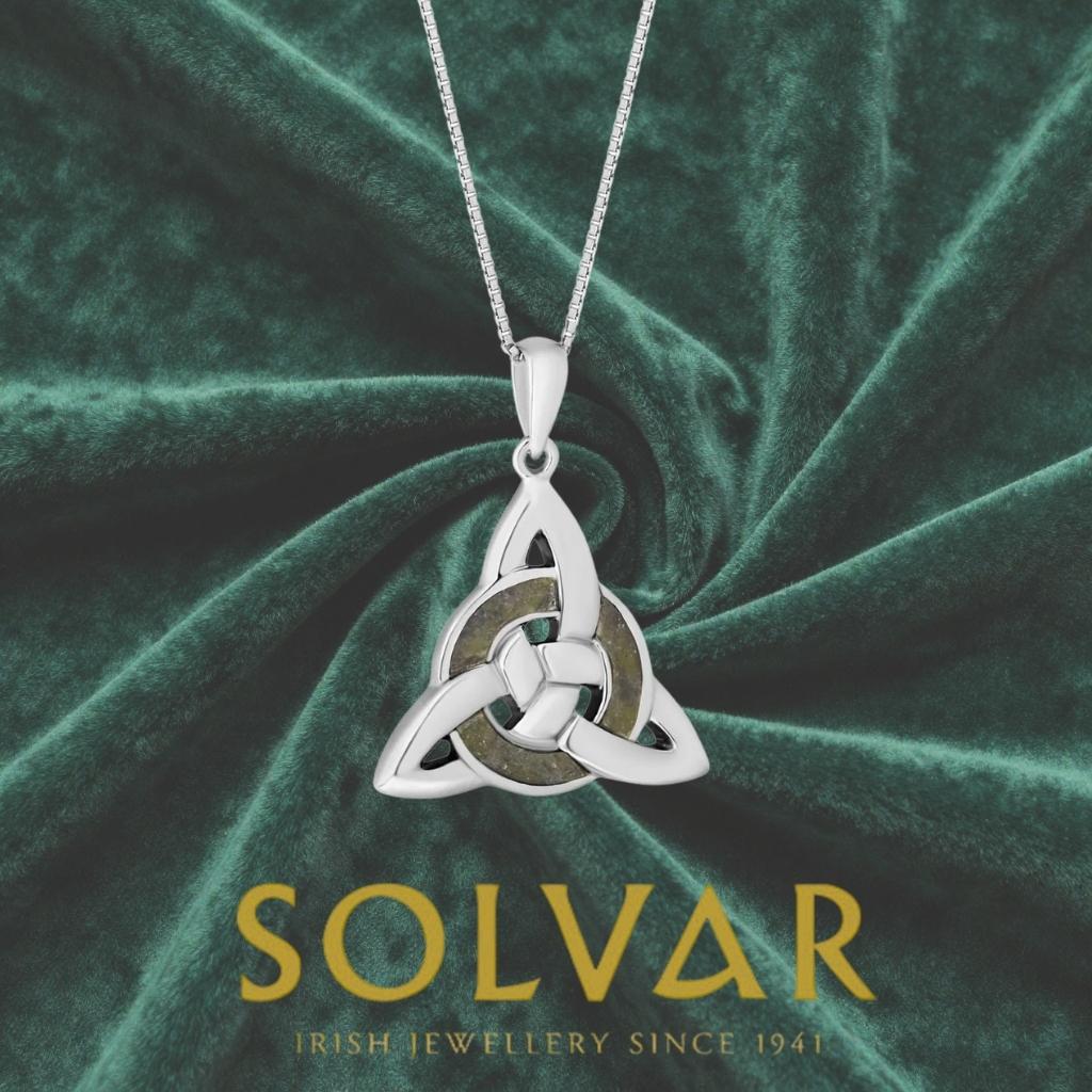 Sterling Silver and Connemara Marble Trinity Knot Eternity Necklace