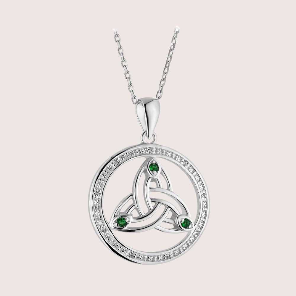 Sterling Silver and Crystal Trinity Knot Circle Necklace