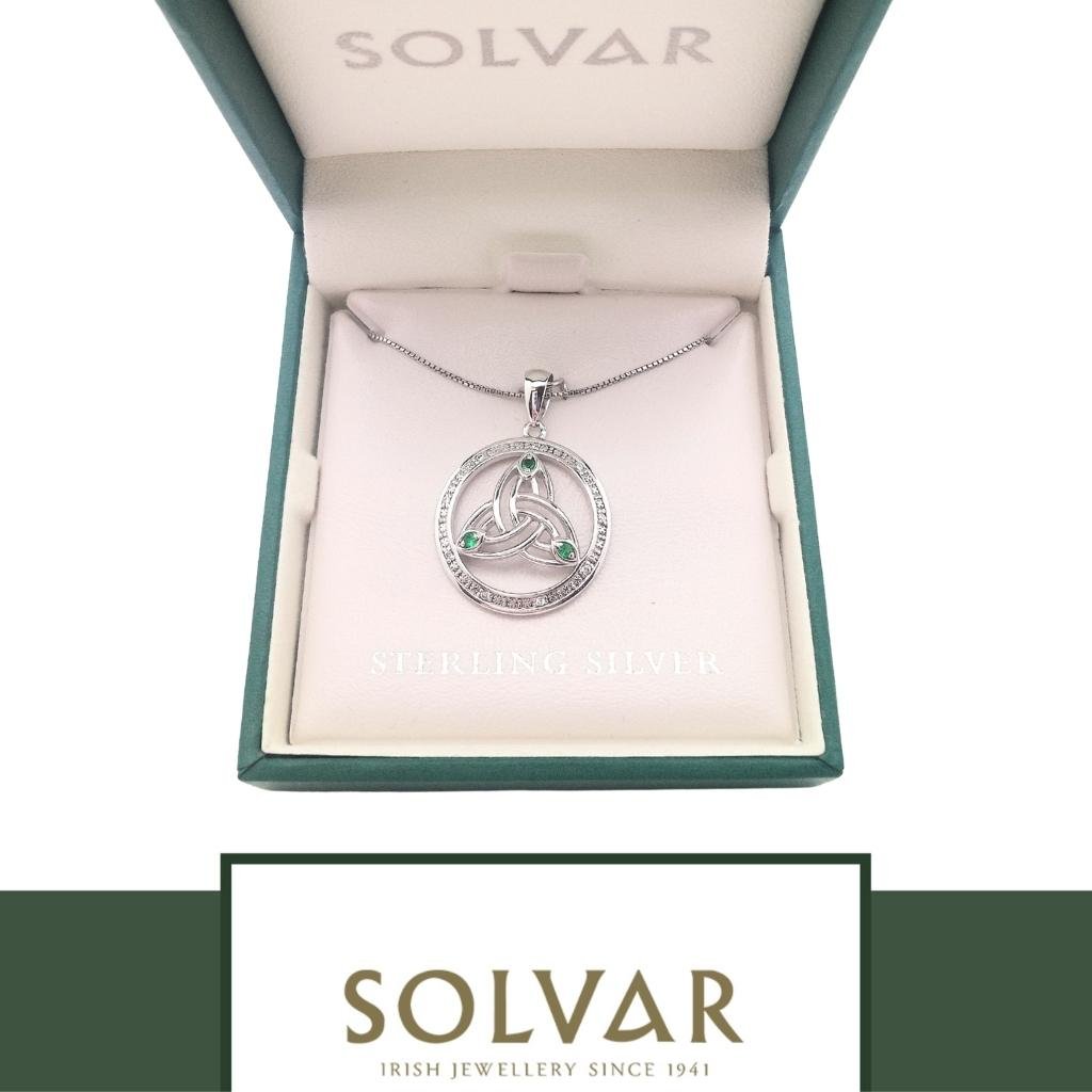Sterling Silver and Crystal Trinity Knot Circle Necklace