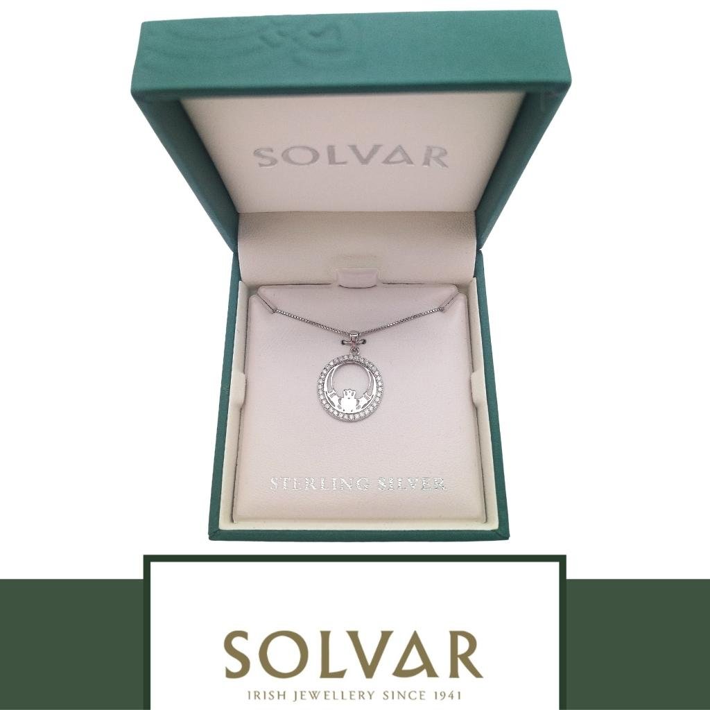 Sterling Silver And Cubic Zirconia Round Claddagh Necklace