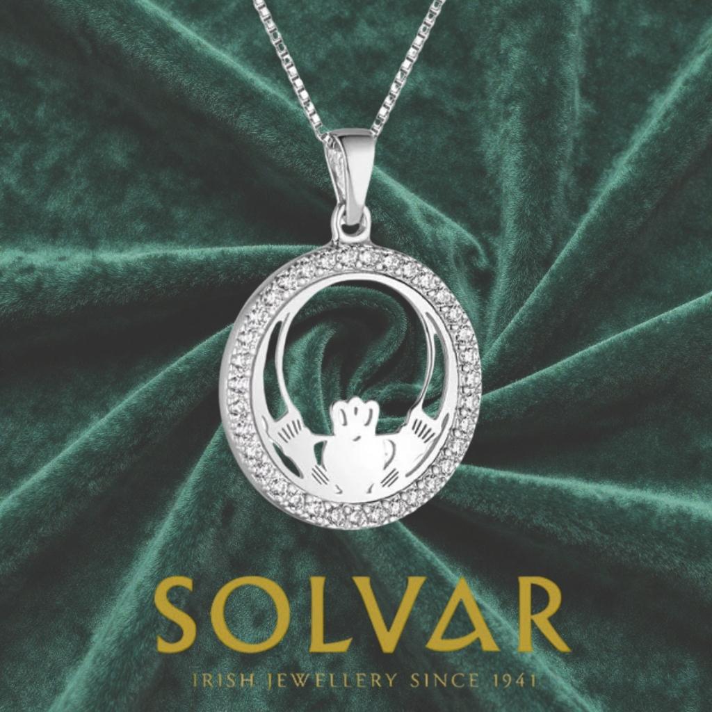 Sterling Silver And Cubic Zirconia Round Claddagh Necklace