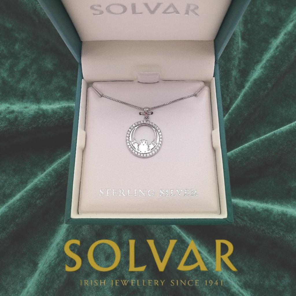 Sterling Silver And Cubic Zirconia Round Claddagh Necklace
