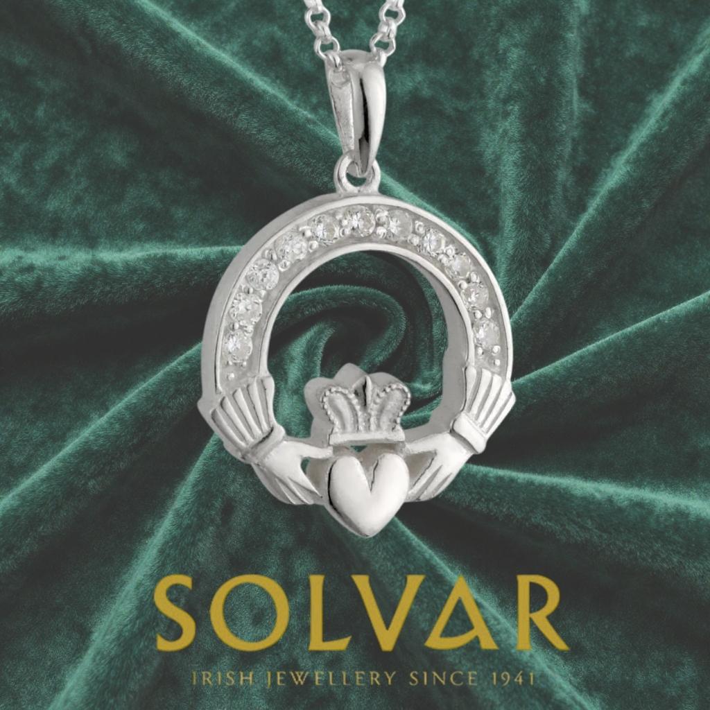 Sterling Silver and CZ Claddagh Necklace