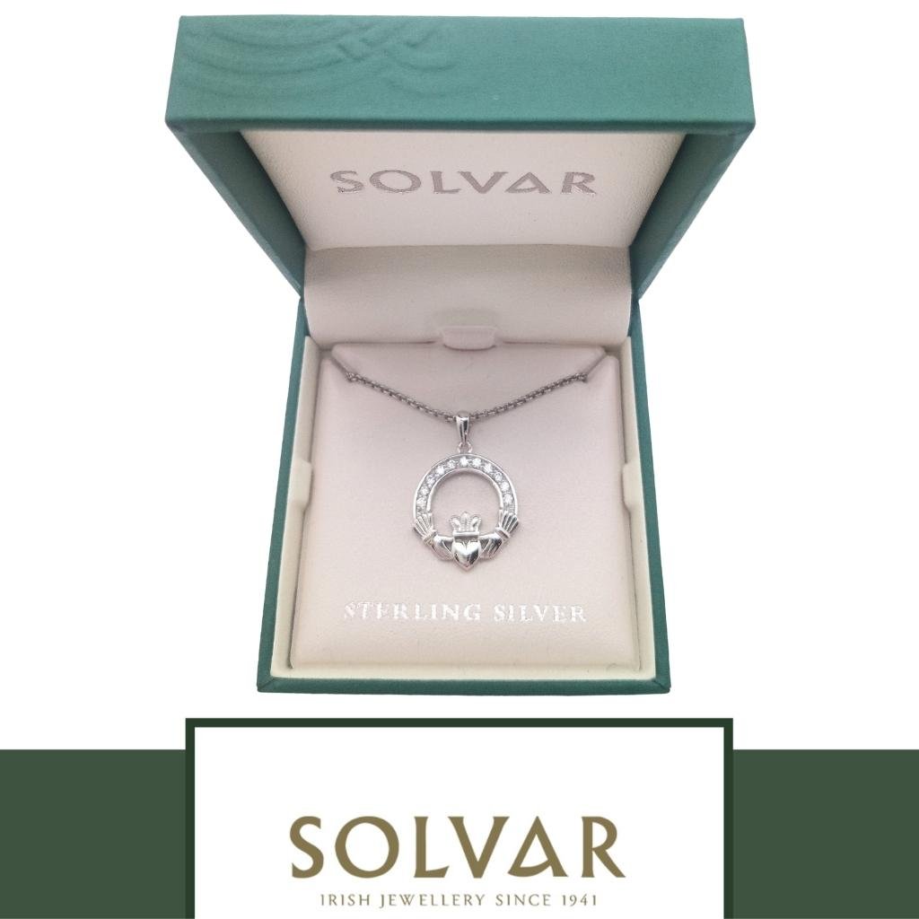 Sterling Silver and CZ Claddagh Necklace