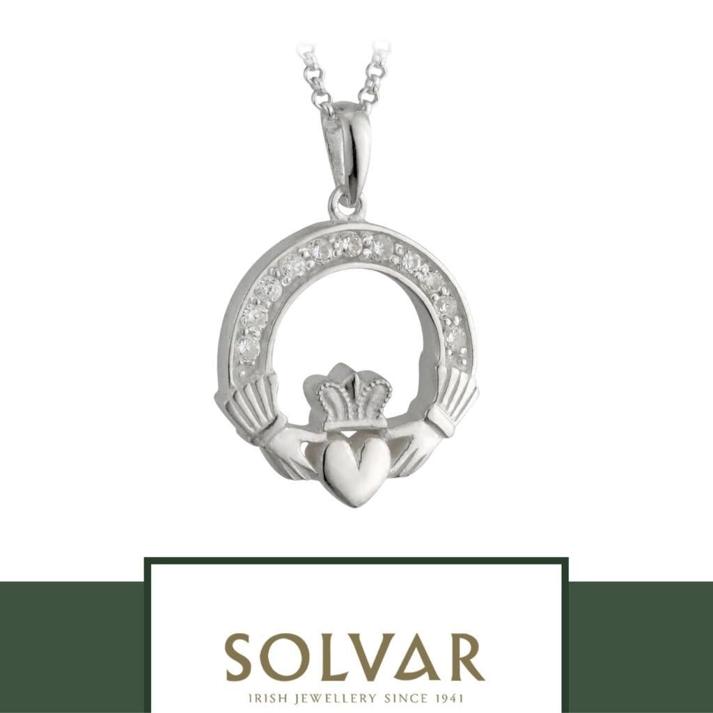 Sterling Silver and CZ Claddagh Necklace