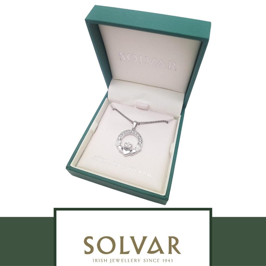 Sterling Silver and CZ Claddagh Necklace