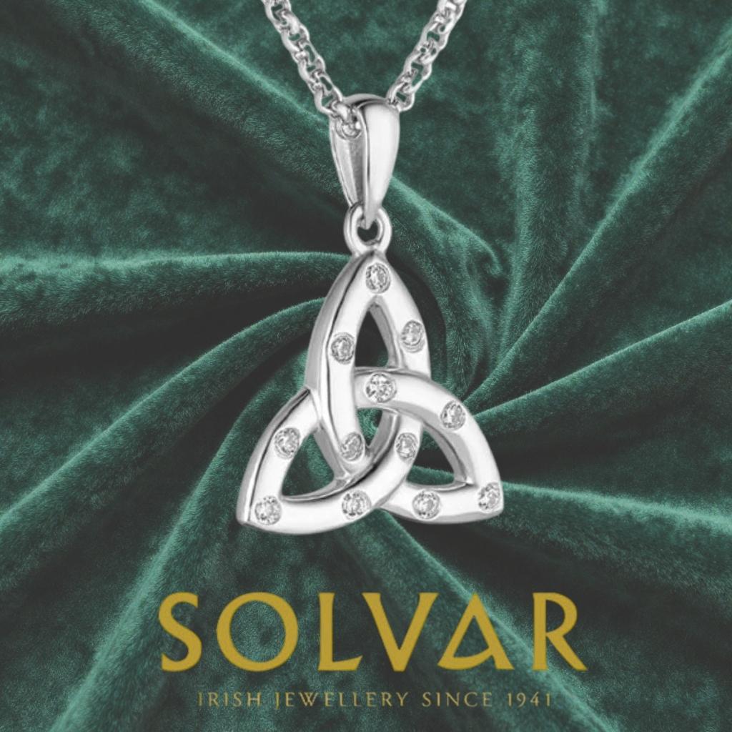 Sterling Silver and Flush Set CZ Large Trinity Knot Necklace