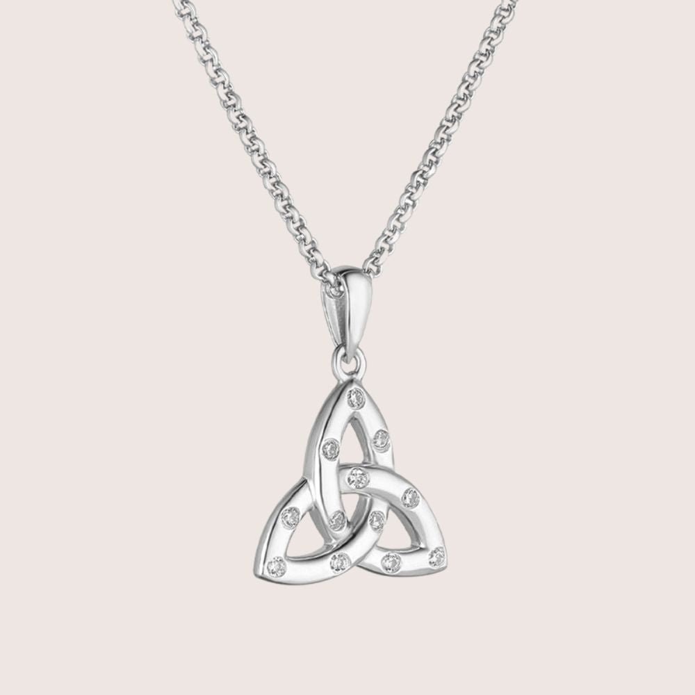 Sterling Silver and Flush Set CZ Large Trinity Knot Necklace